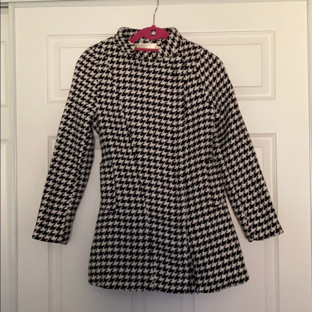 Black and White Houndstooth Tweed Coat